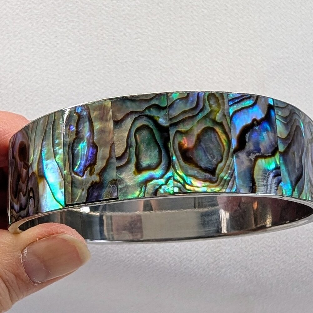 Abalone Shell Inlay Bangle Bracelet - image 2